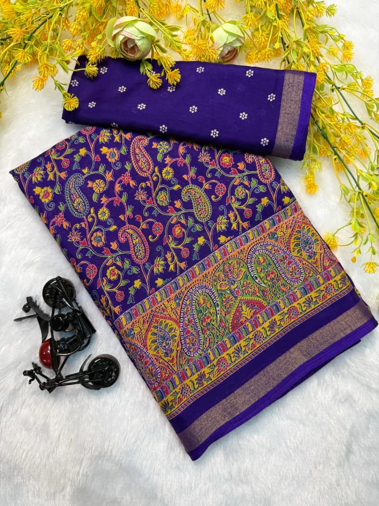 Kayatri New super mul mul cotton bandhej flower saree with super qalamqari pallu on saree