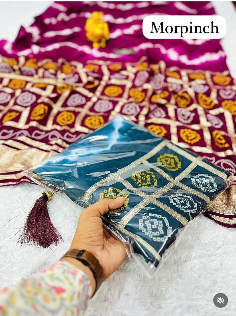 Kayatri New Special fancy silk fabrics with short rich palu bandhni lehriya concept design saree
