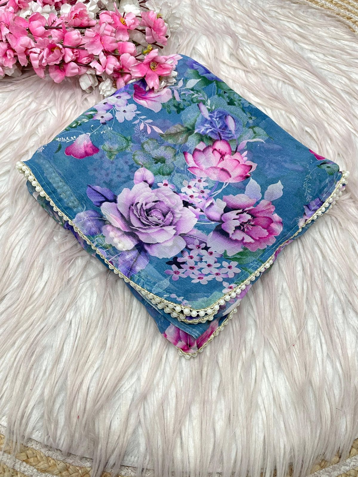 Kayatri New Soft georgette Saree with floral print all over saree with printed blouse of same fabric as saree
