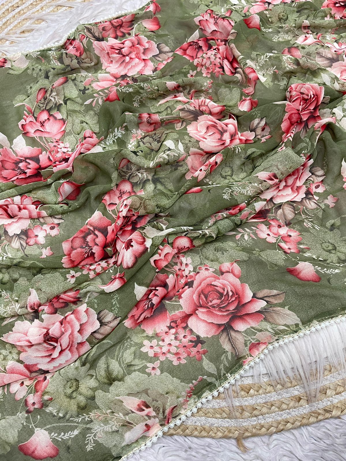 Kayatri New Soft georgette Saree with floral print all over saree with printed blouse of same fabric as saree