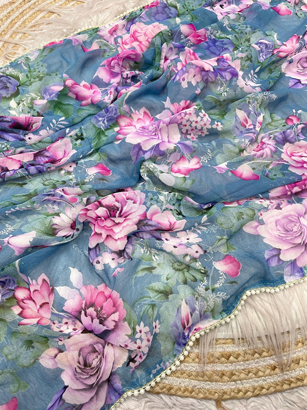 Kayatri New Soft georgette Saree with floral print all over saree with printed blouse of same fabric as saree