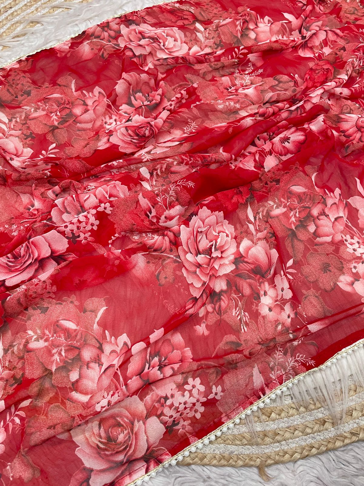 Kayatri New Soft georgette Saree with floral print all over saree with printed blouse of same fabric as saree