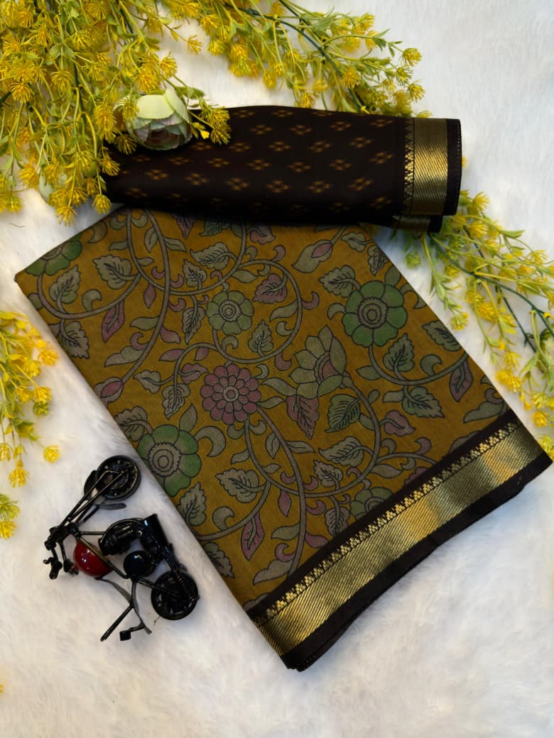 Kayatri New Soft Mangalagiri silk sarees with pen kalamkari design