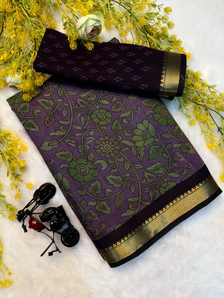 Kayatri New Soft Mangalagiri silk sarees with pen kalamkari design