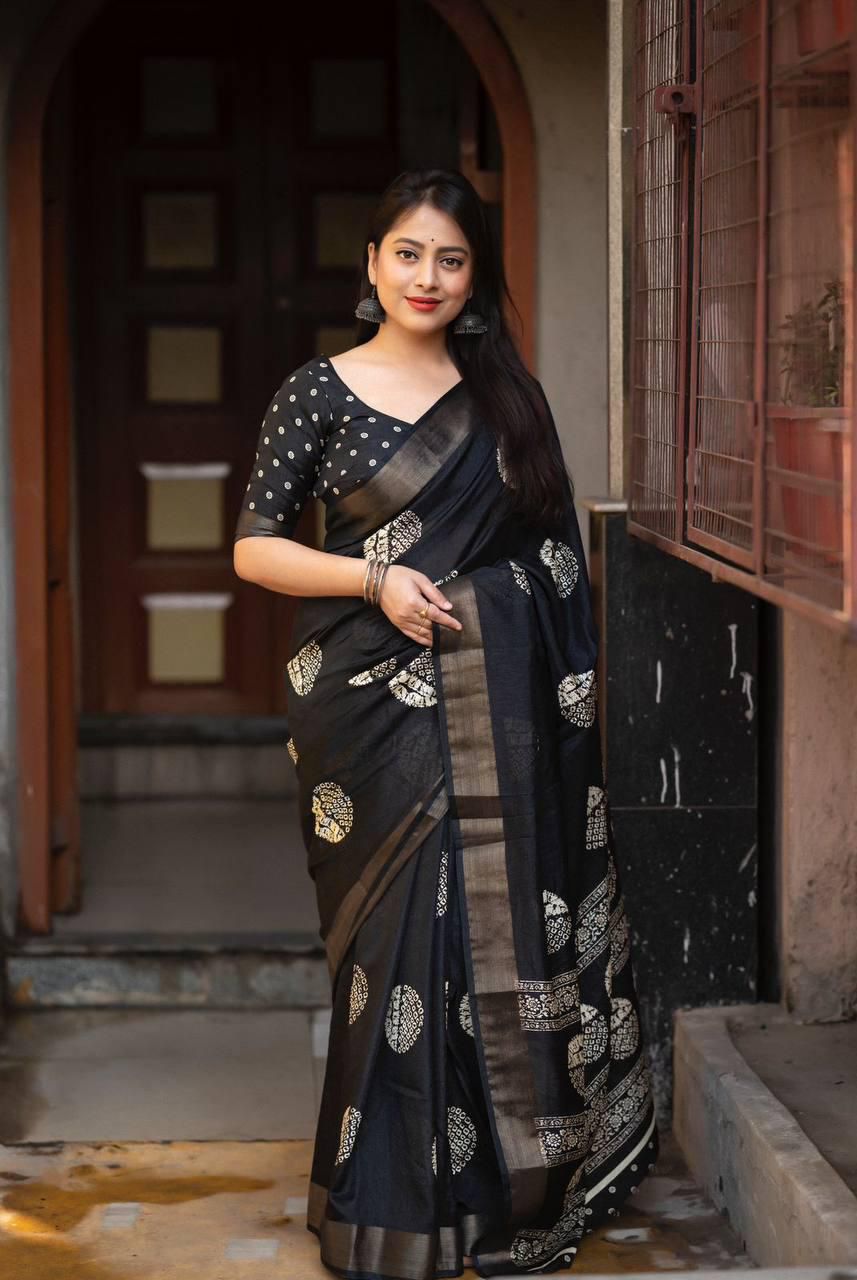 Kayatri New Designer Cotton Crepe Saree with Traditional Batik Style Prints