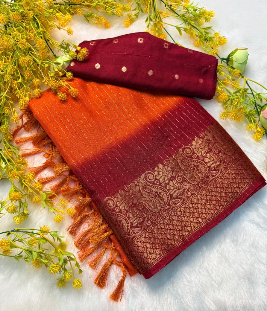 Kayatri New Premium Riko Zari Saree with Weave Stripes and Tassel Pallu