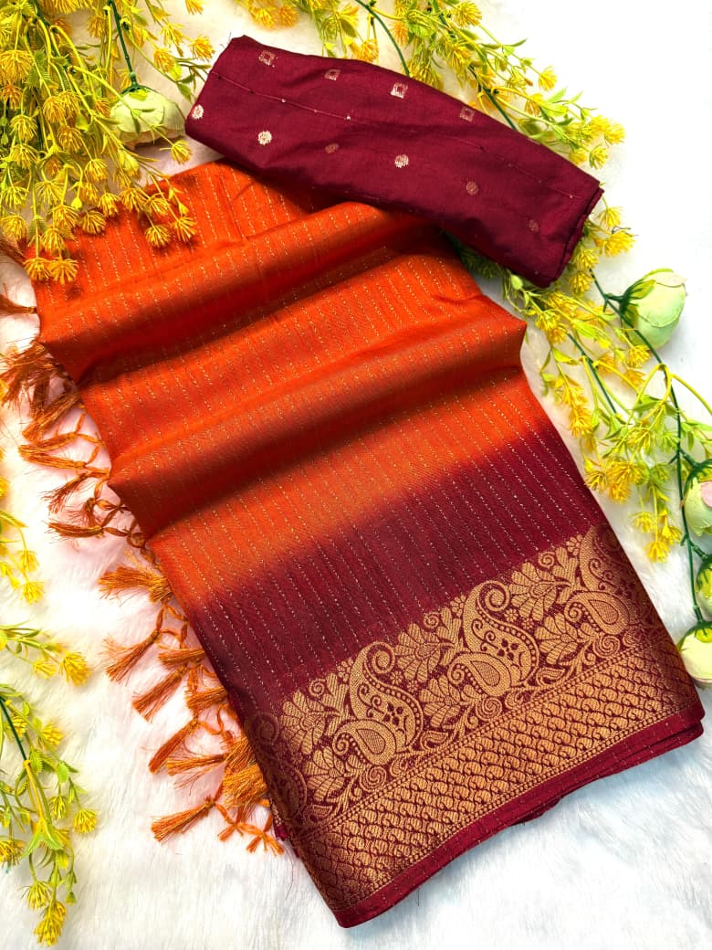Kayatri New Premium Riko Zari Saree with Weave Stripes and Tassel Pallu