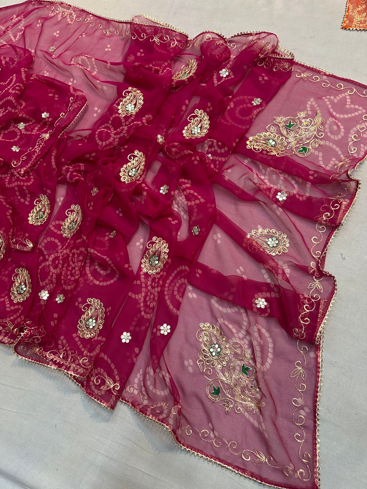 Kayatri New Traditional Georgette Bandhej Saree with Intricate Pittan Gota Work