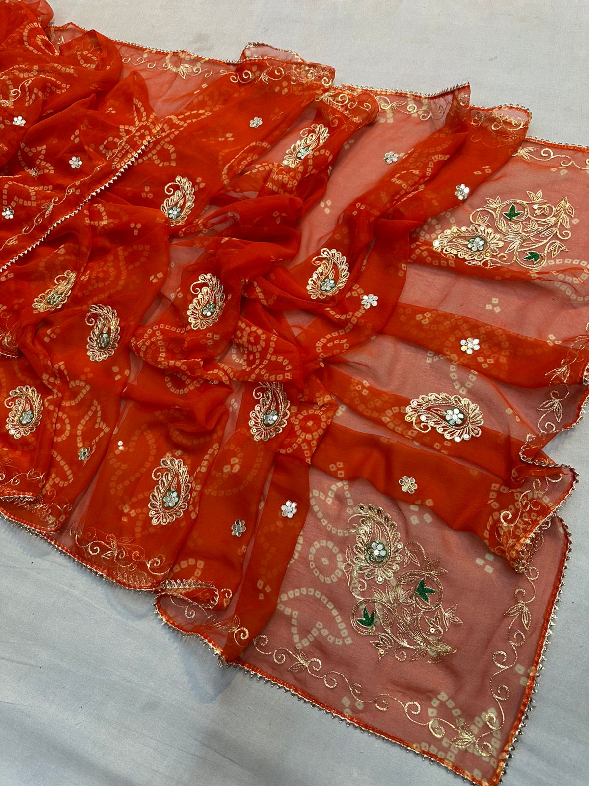 Kayatri New Traditional Georgette Bandhej Saree with Intricate Pittan Gota Work