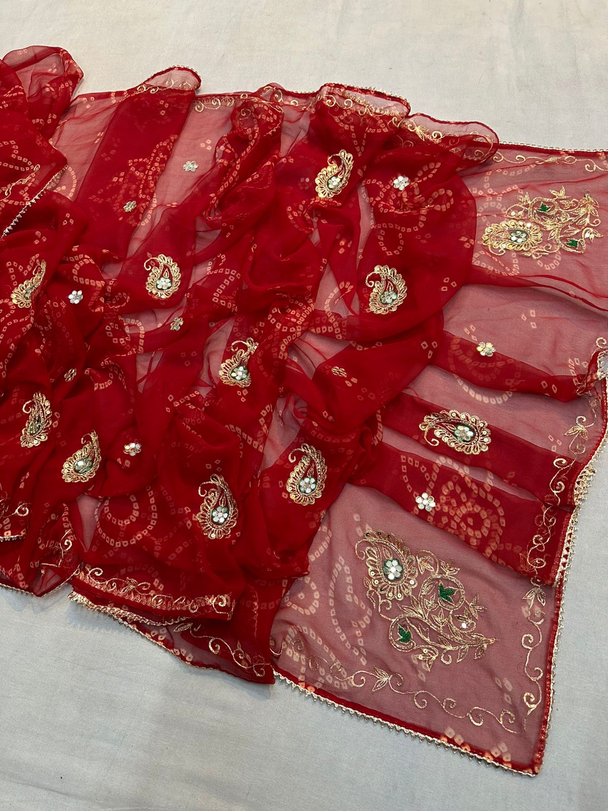 Kayatri New Traditional Georgette Bandhej Saree with Intricate Pittan Gota Work