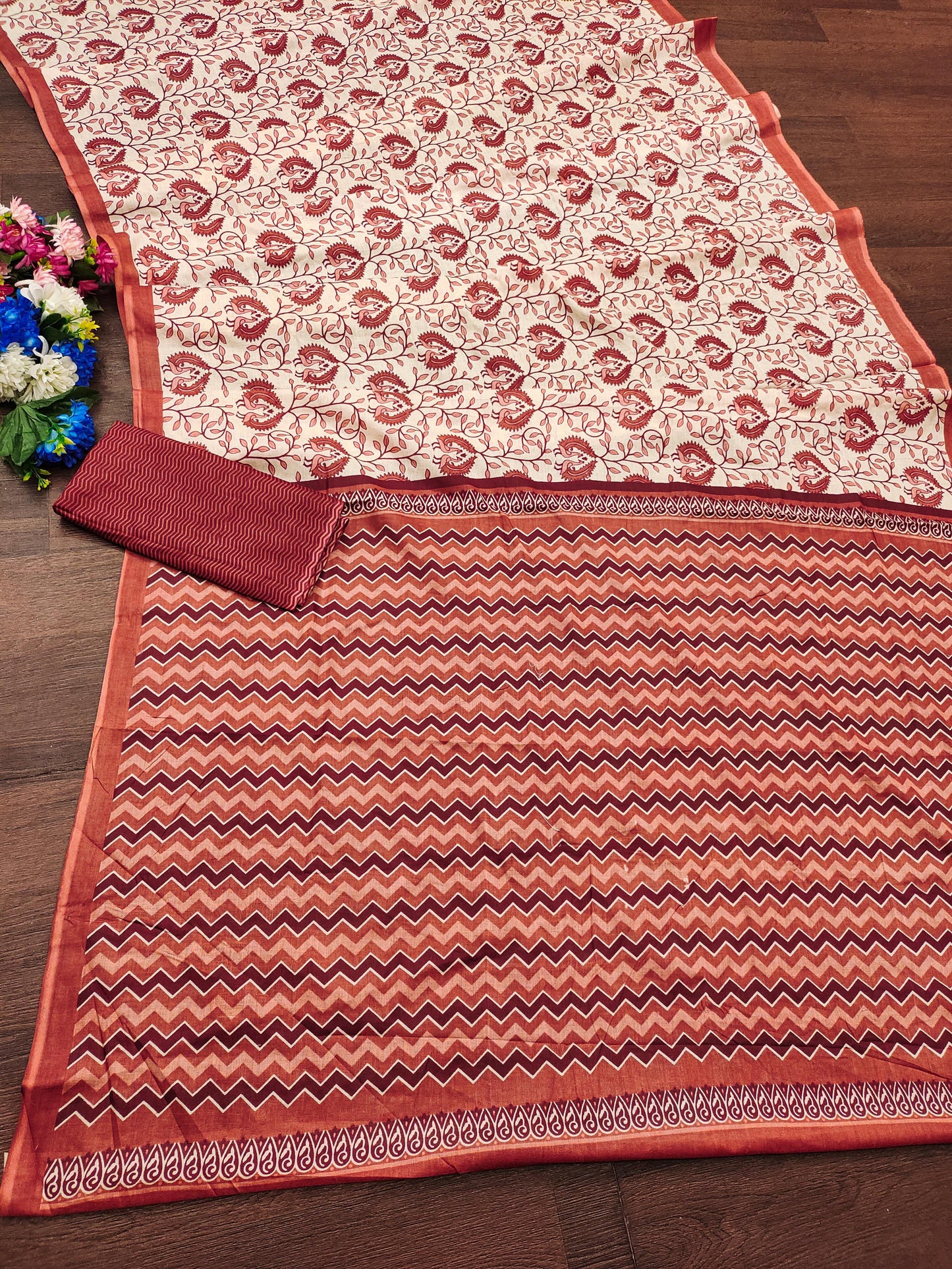 Kayatri New Pure Mulmul Cotton Bagru Printed Saree with Running Blouse