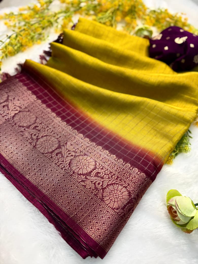 Kayatri New Super Dola Chex Saree with Jari Weaving & Tassel Pallu