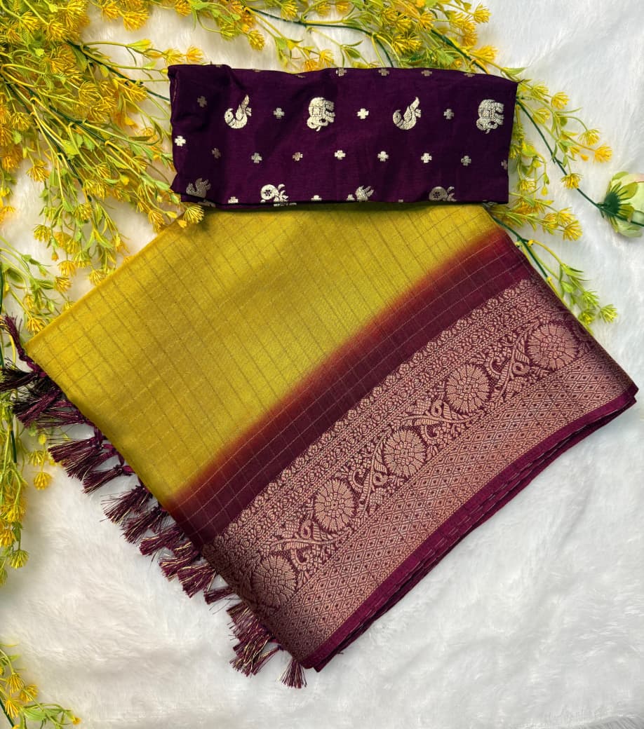 Kayatri New Super Dola Chex Saree with Jari Weaving & Tassel Pallu