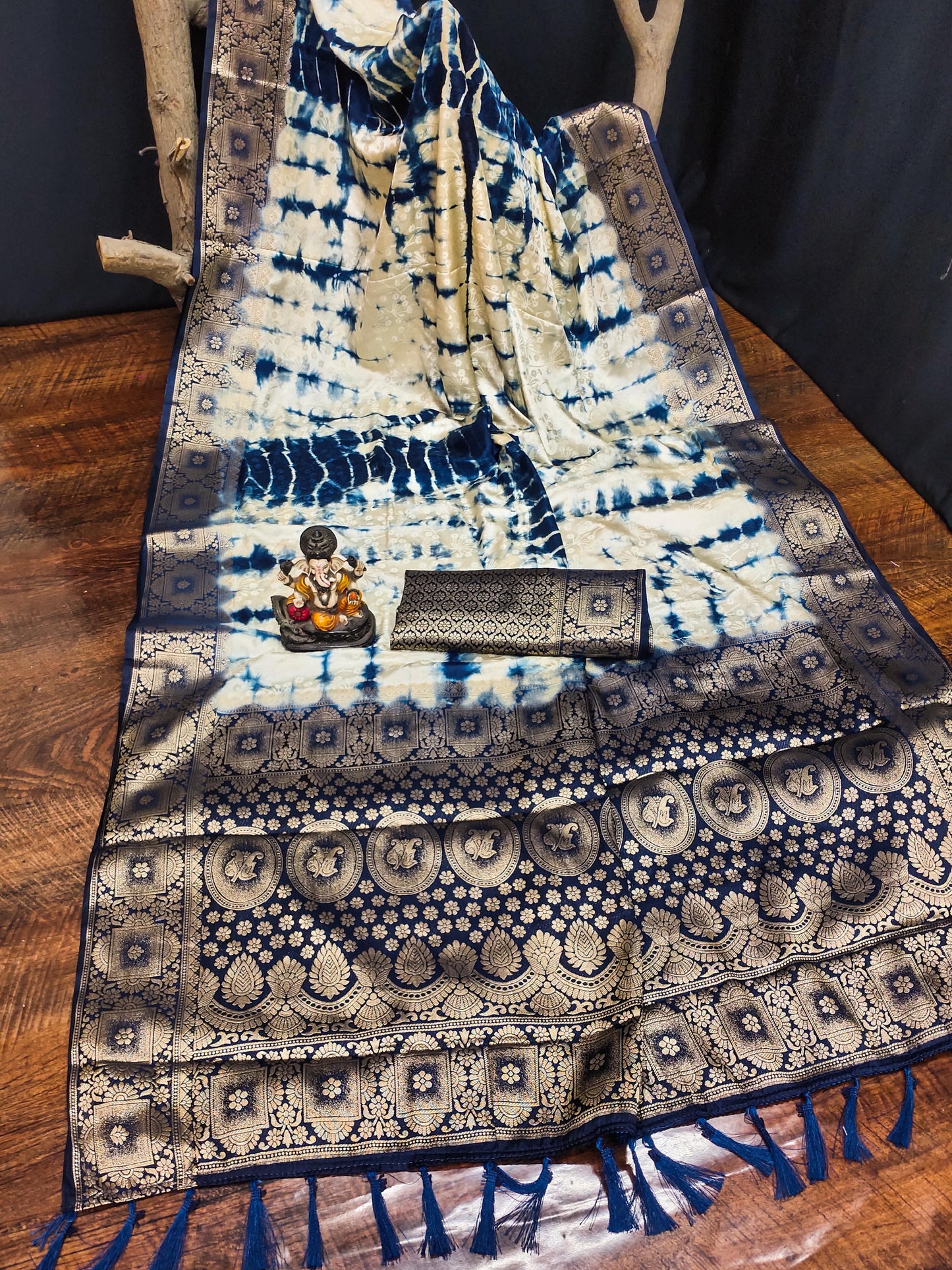Kayatri New Premium Satin Silk Saree Original Shibori Work with Zari Weaving Border & Contrast Blouse