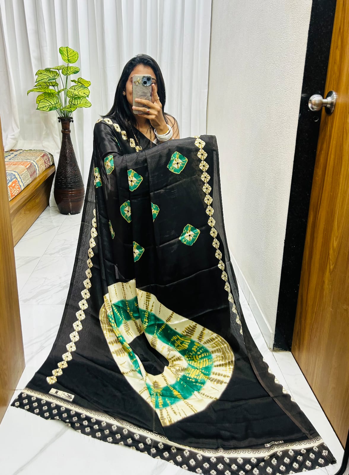 Kayatri New Luxury Crape Satin Saree Ajrakh Print with Classy Rich Pallu