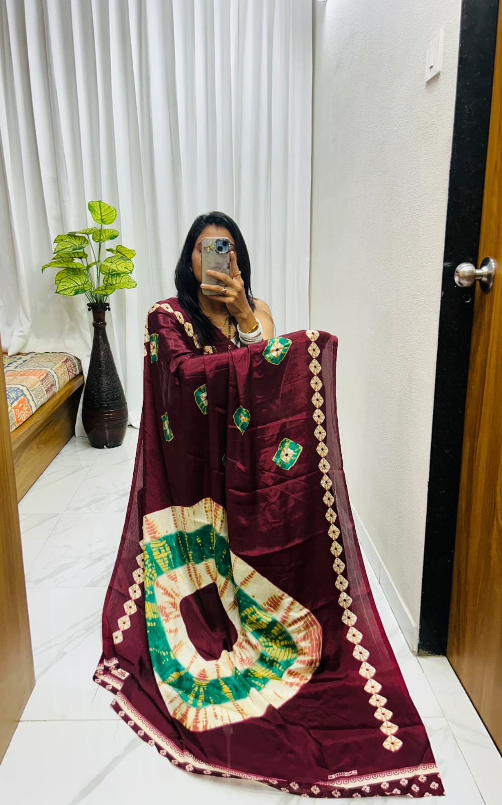 Kayatri New Luxury Crape Satin Saree Ajrakh Print with Classy Rich Pallu