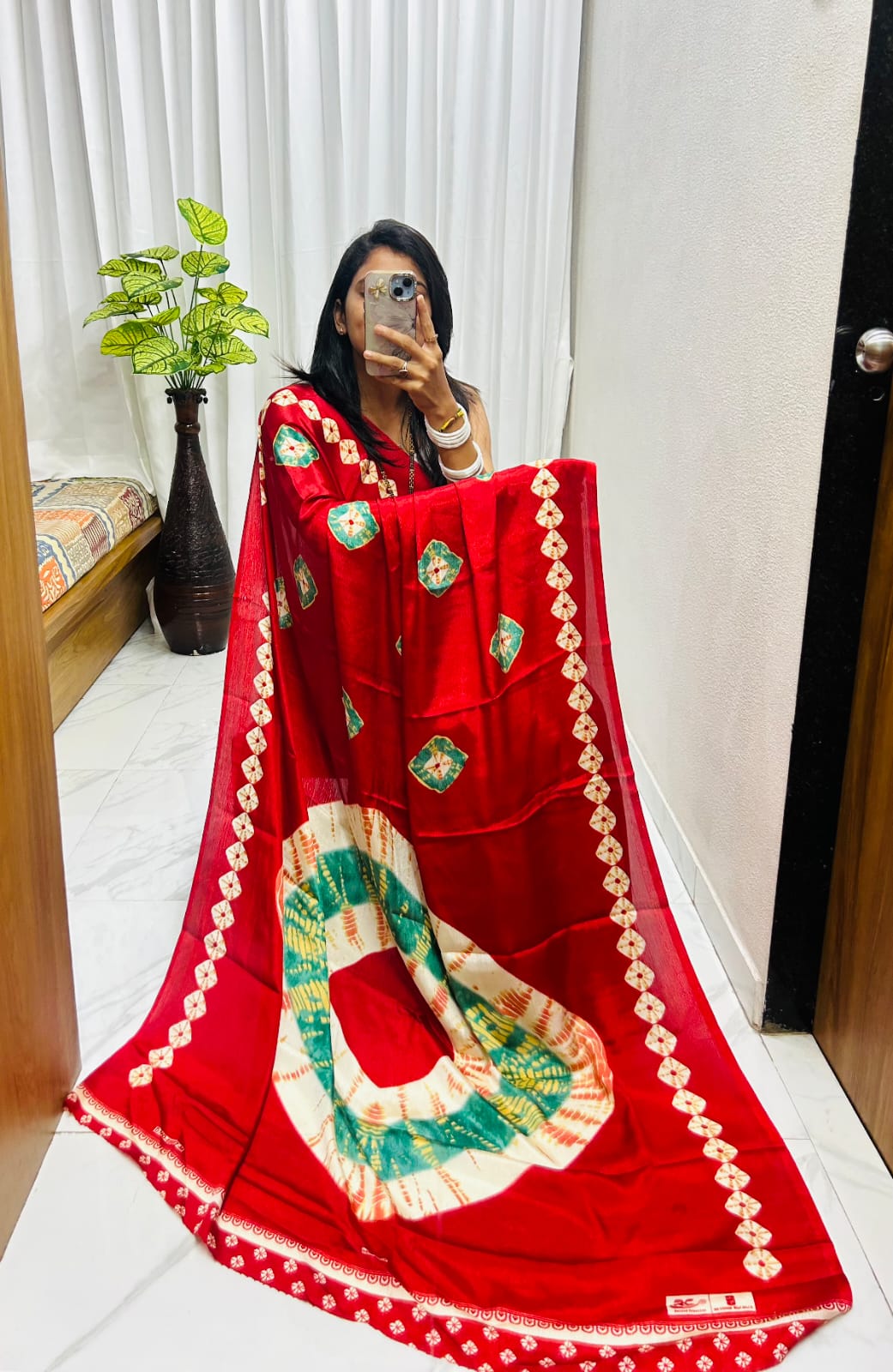 Kayatri New Luxury Crape Satin Saree Ajrakh Print with Classy Rich Pallu
