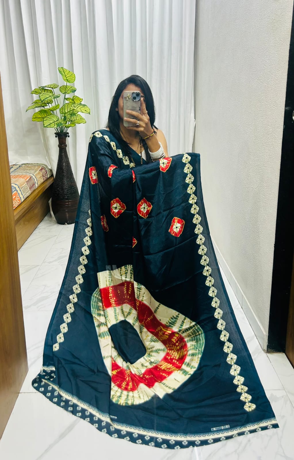 Kayatri New Luxury Crape Satin Saree Ajrakh Print with Classy Rich Pallu