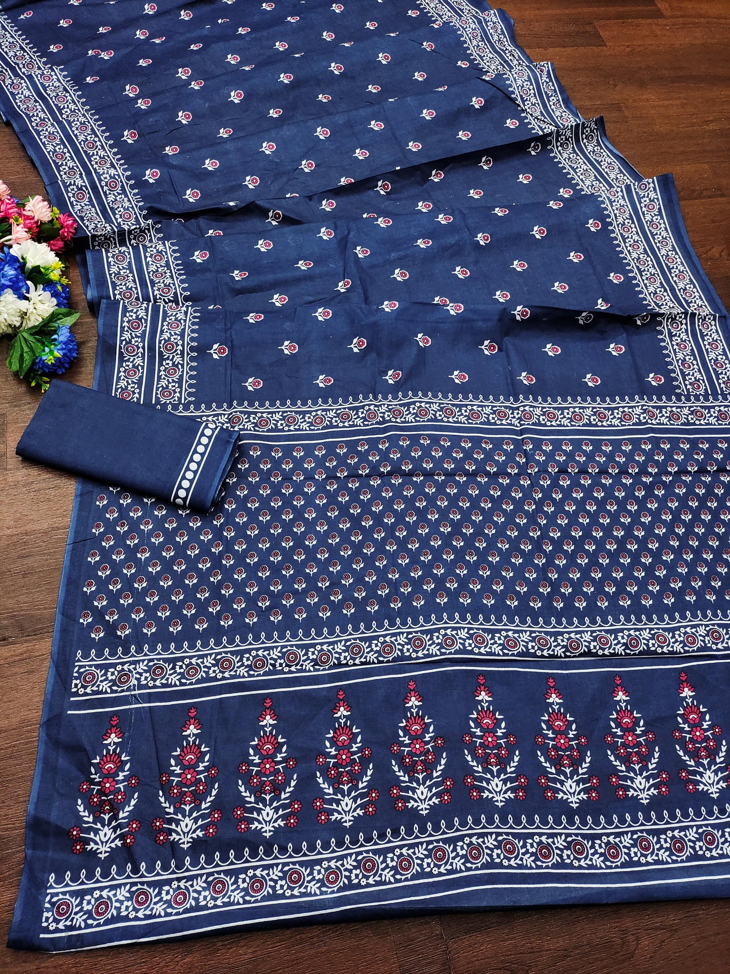 Kayatri New Beautiful Mulmul Cotton Sarees with Classic Block Prints & Matching Blouse