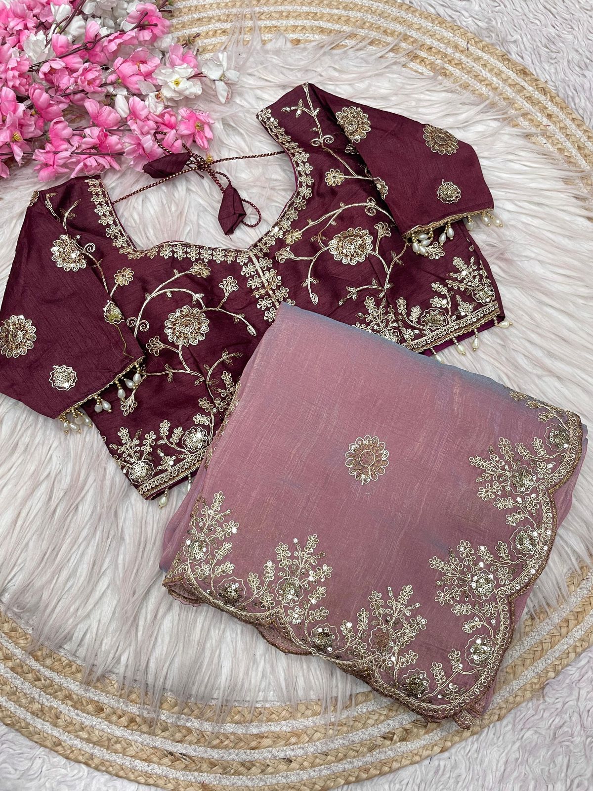Kayatri New Elegant Vichitra Silk Saree with Sequence Embroidery