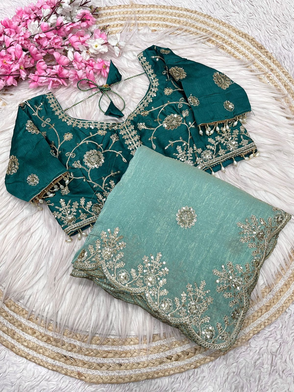 Kayatri New Elegant Vichitra Silk Saree with Sequence Embroidery