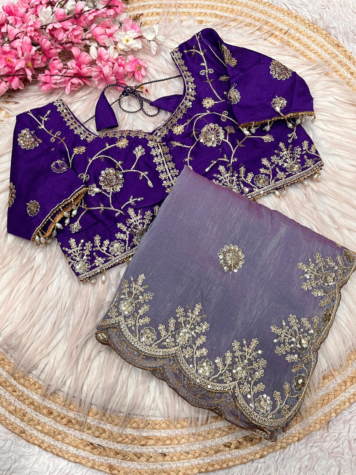 Kayatri New Elegant Vichitra Silk Saree with Sequence Embroidery