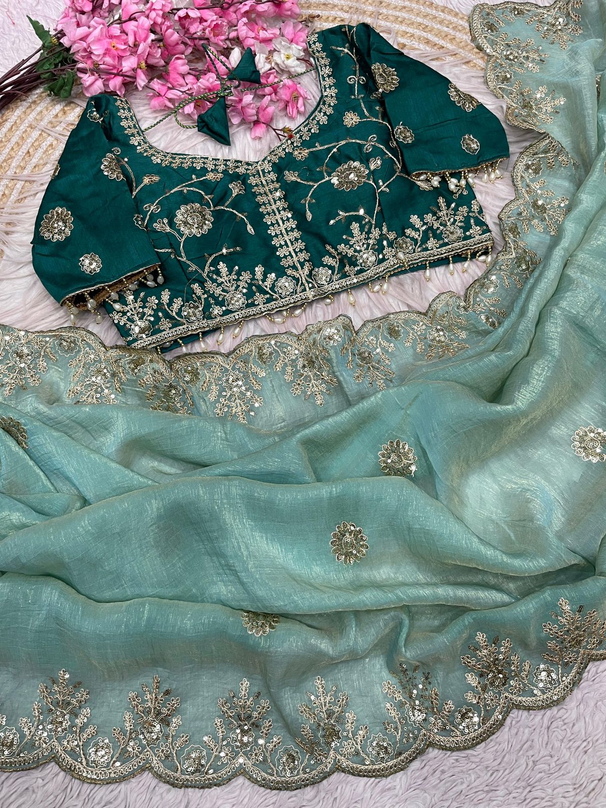 Kayatri New Elegant Vichitra Silk Saree with Sequence Embroidery