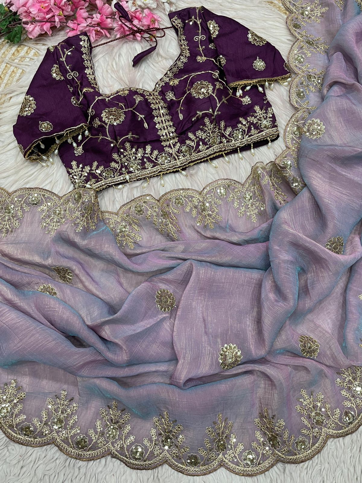 Kayatri New Elegant Vichitra Silk Saree with Sequence Embroidery