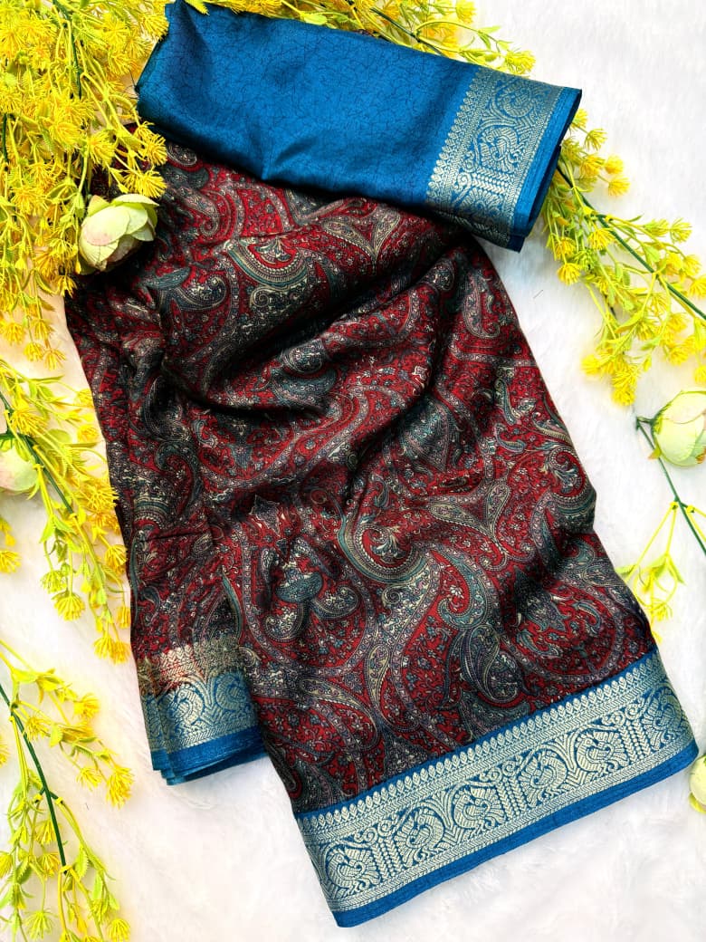 Kayatri New Elegant Black Dola Silk Saree with Pen Kalamkari Design & Hamsa Zari Border