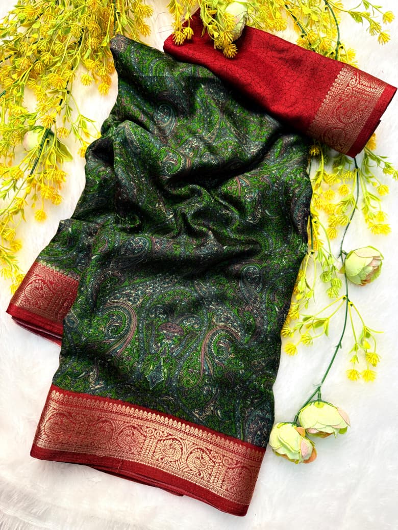 Kayatri New Elegant Black Dola Silk Saree with Pen Kalamkari Design & Hamsa Zari Border