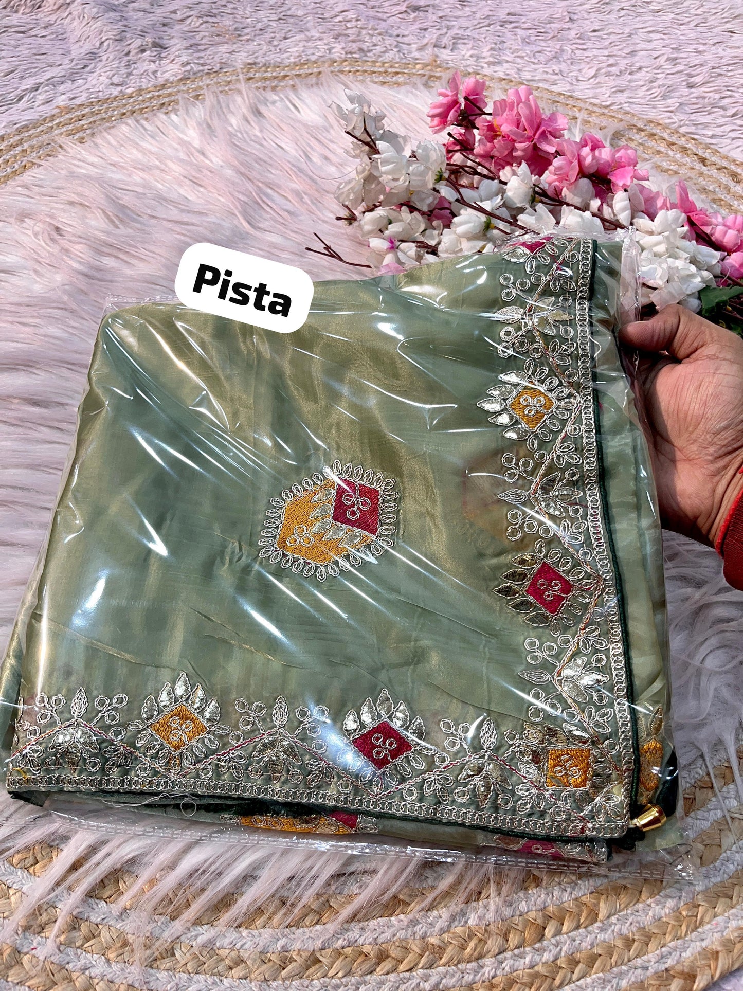 Kayatri New Elegant Crystal Fabric Saree with Rich Multi Coding Work & Fancy Latkan