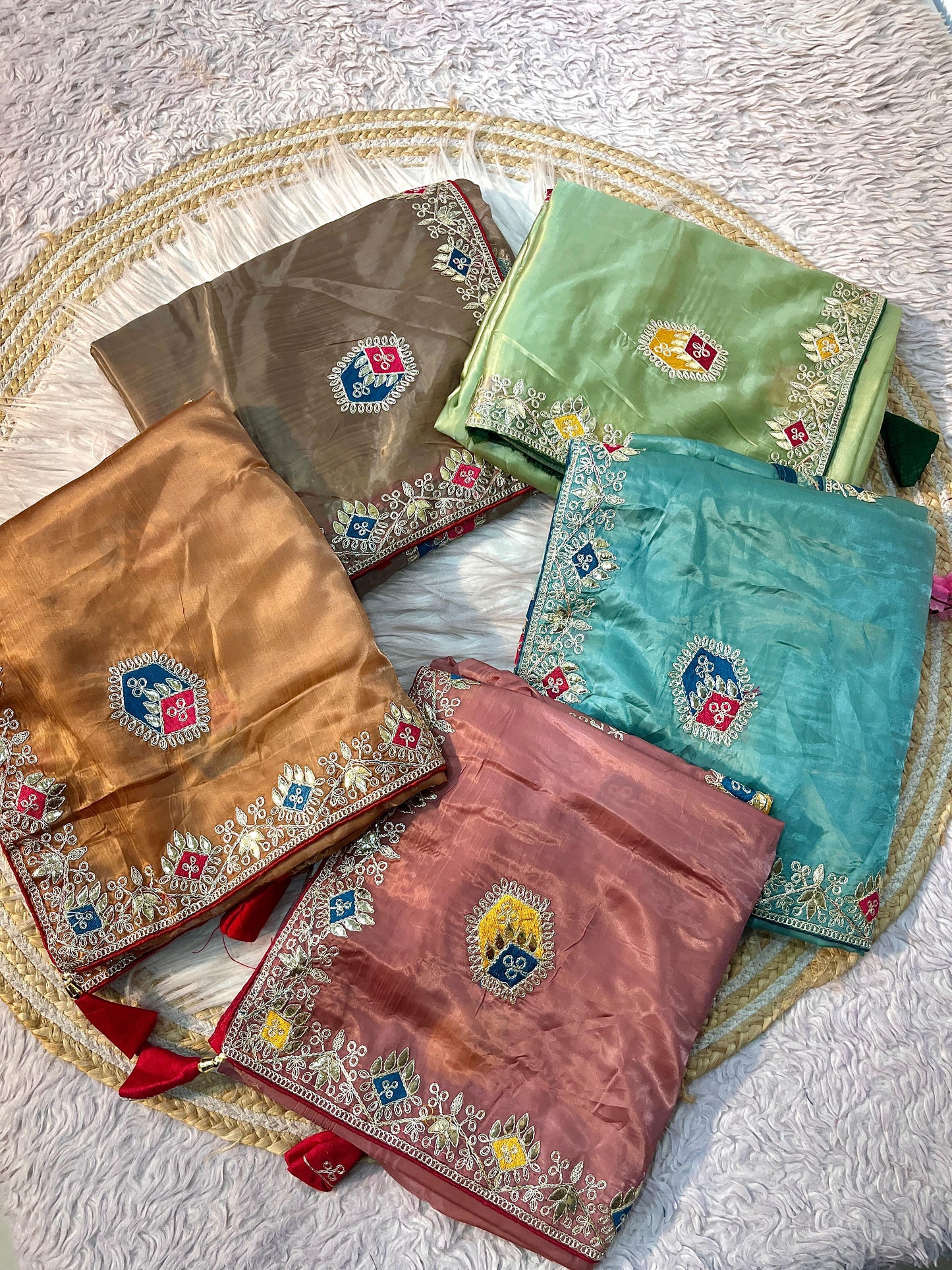 Kayatri New Elegant Crystal Fabric Saree with Rich Multi Coding Work & Fancy Latkan