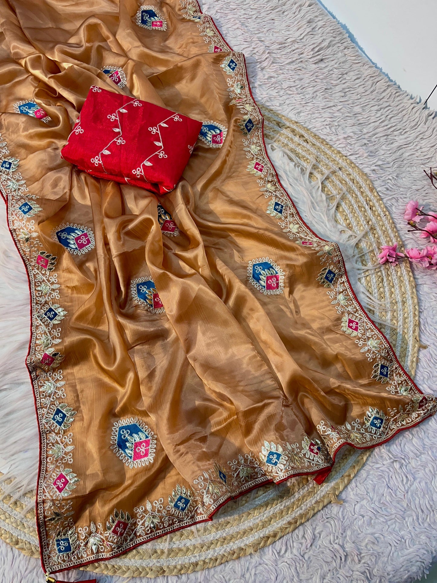 Kayatri New Elegant Crystal Fabric Saree with Rich Multi Coding Work & Fancy Latkan