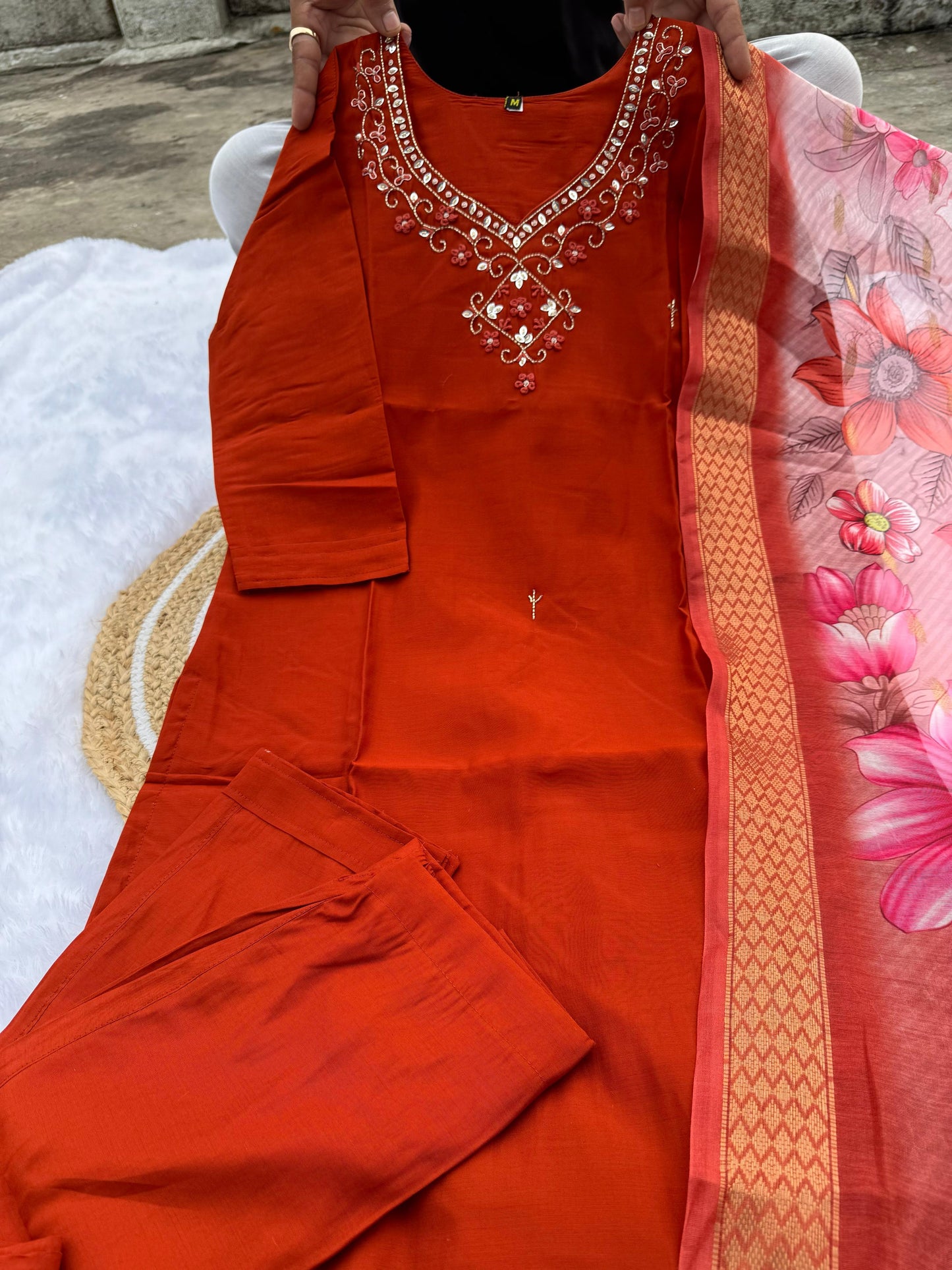 Kayatri New Elegant Roman Silk Kurti Set with Hand Work & Chanderi Digital Dupatta
