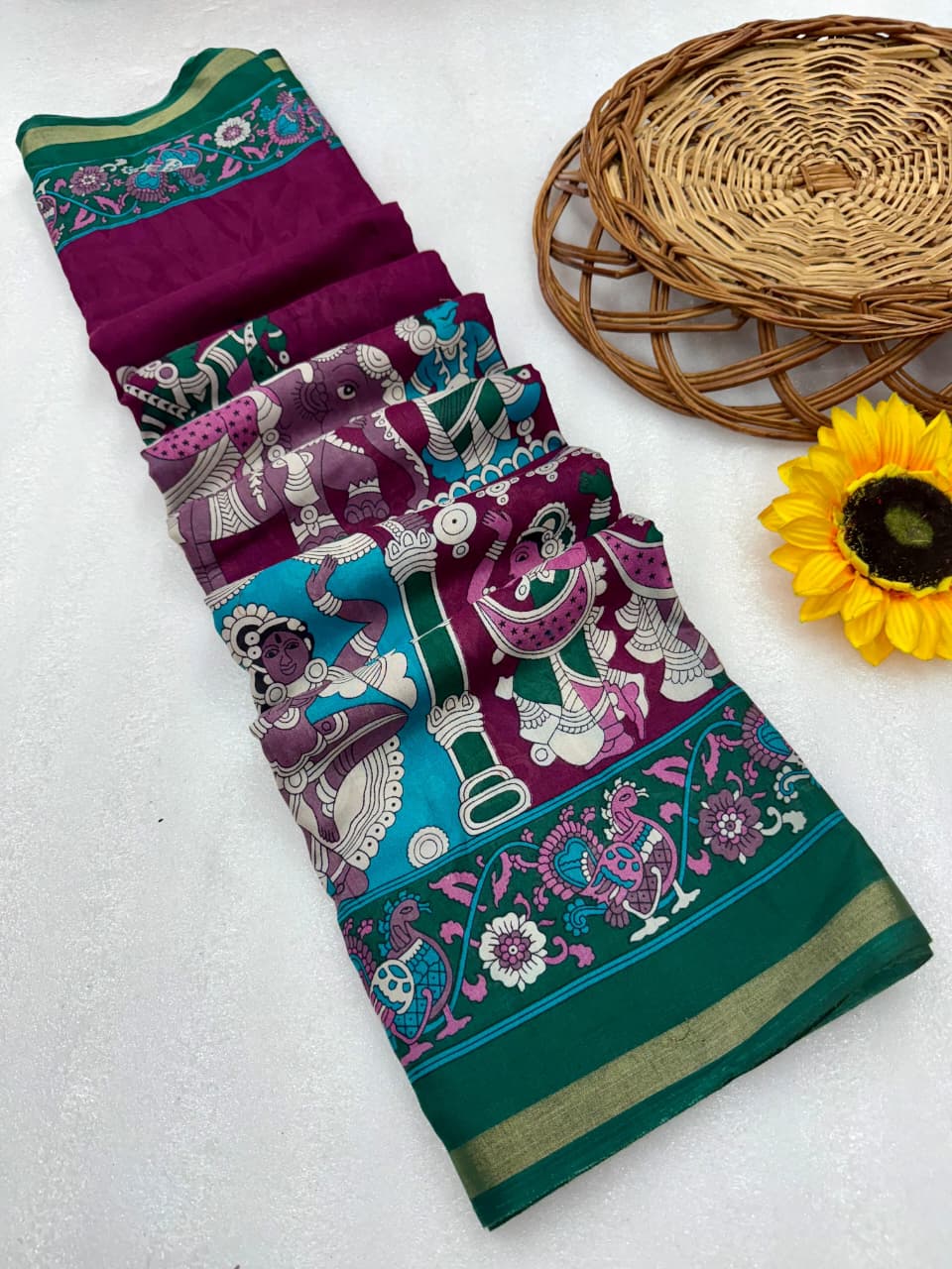 Kayatri New Soft Mangalgiri Leheriya Print Saree with Designer Touch