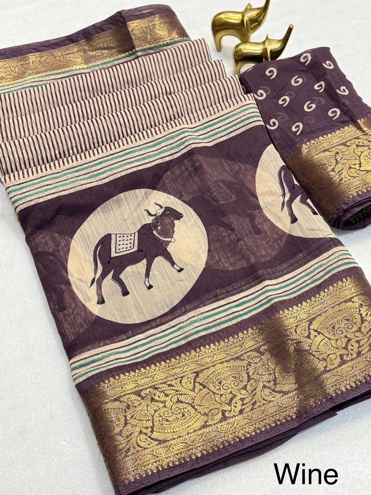 Kayatri New Soft Benny Cotton Saree with Allover Kalamkari Print & Jacquard Border