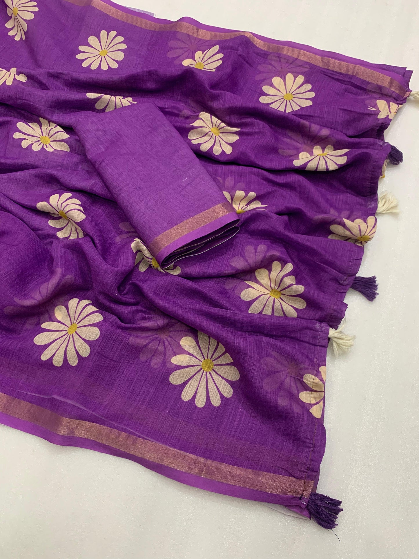 Kayatri New Slub Linen Silk Saree with Elegant Fancy Latkan & Running Blouse