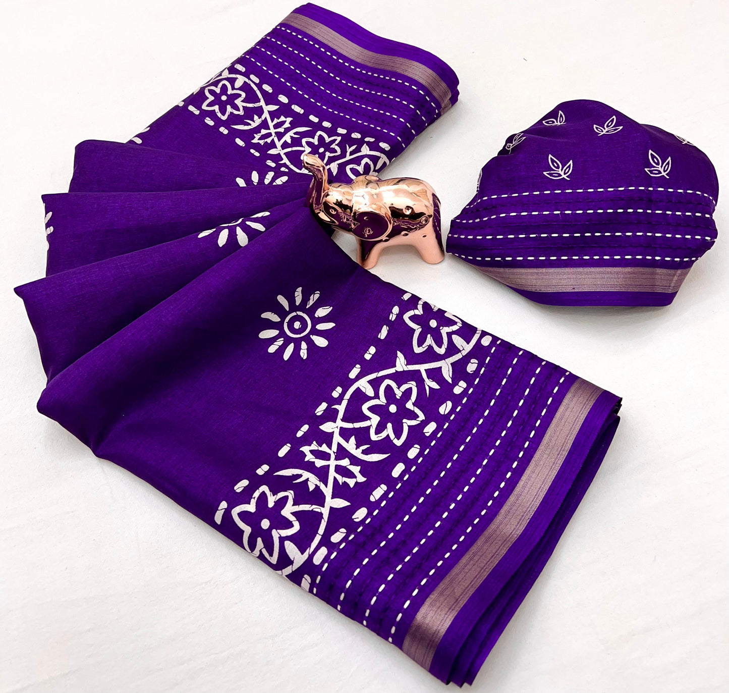 Kayatri New Designer Binny Crape Saree with Classic Print & Katha Thread Detailing