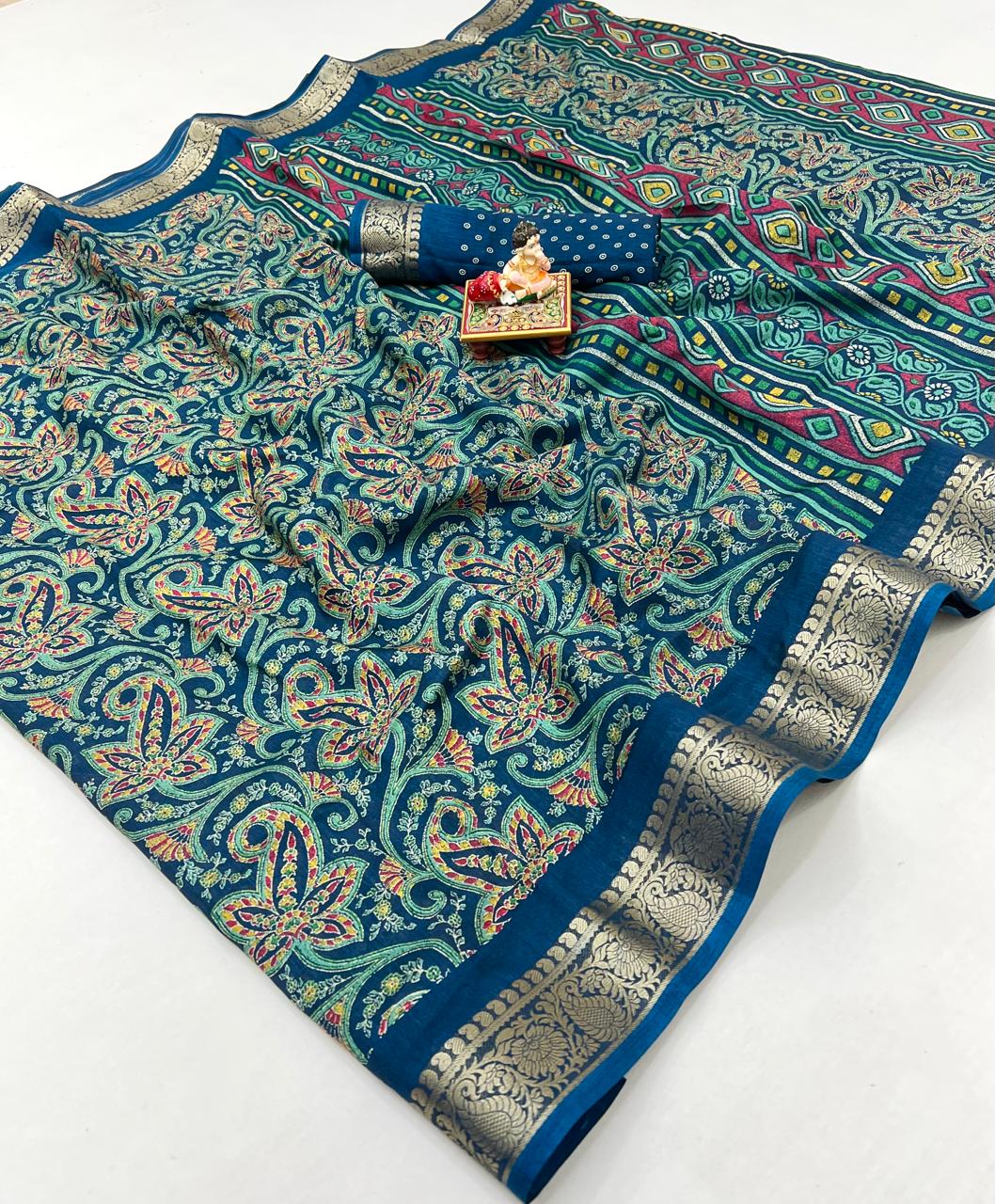 Kayatri New Elegant Dola Silk Saree with Zari Woven Border & Running Blouse