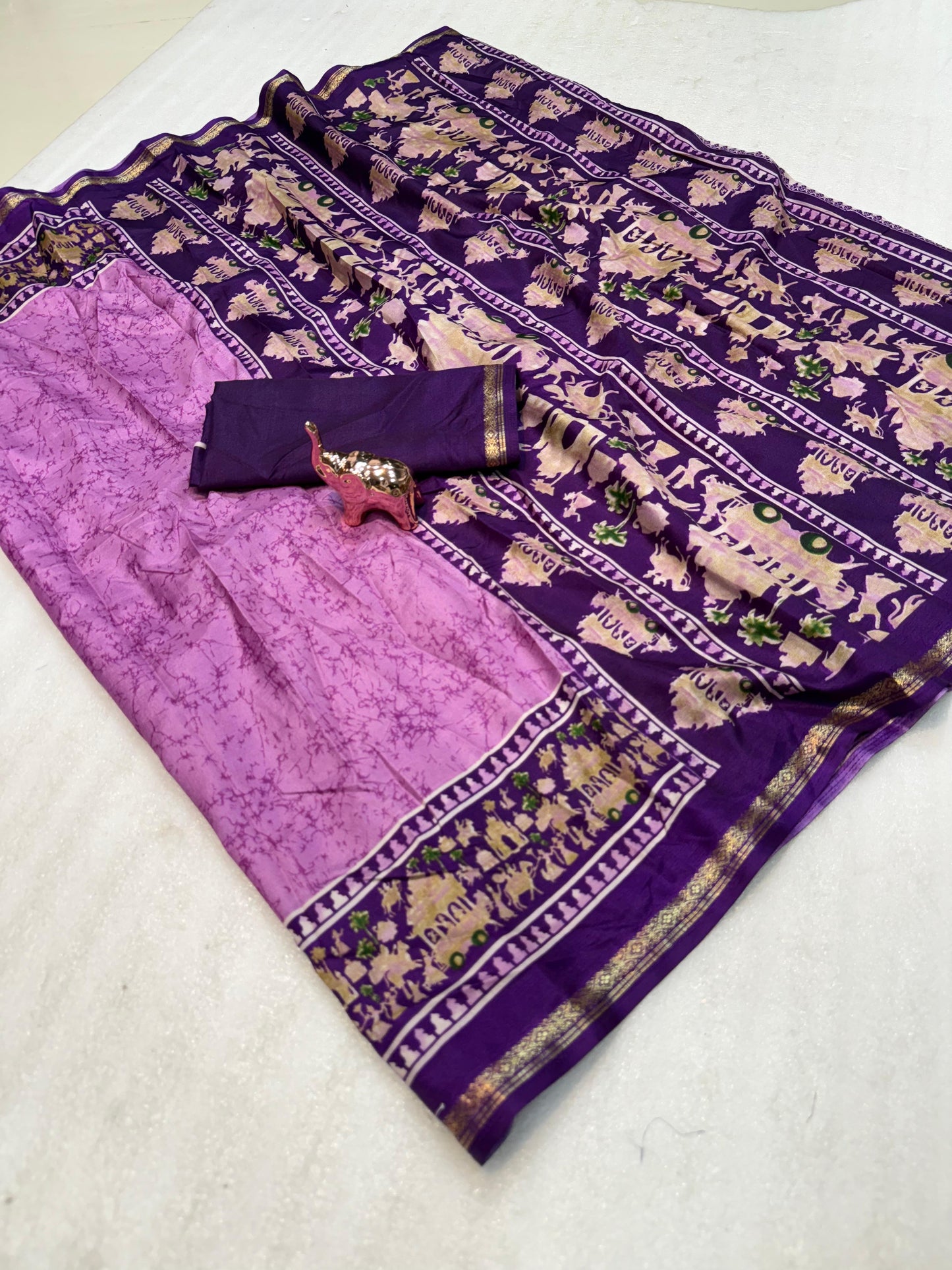 Kayatri New Lightweight Dolla Silk Saree with Kalamkari Print & Gold Zari Border
