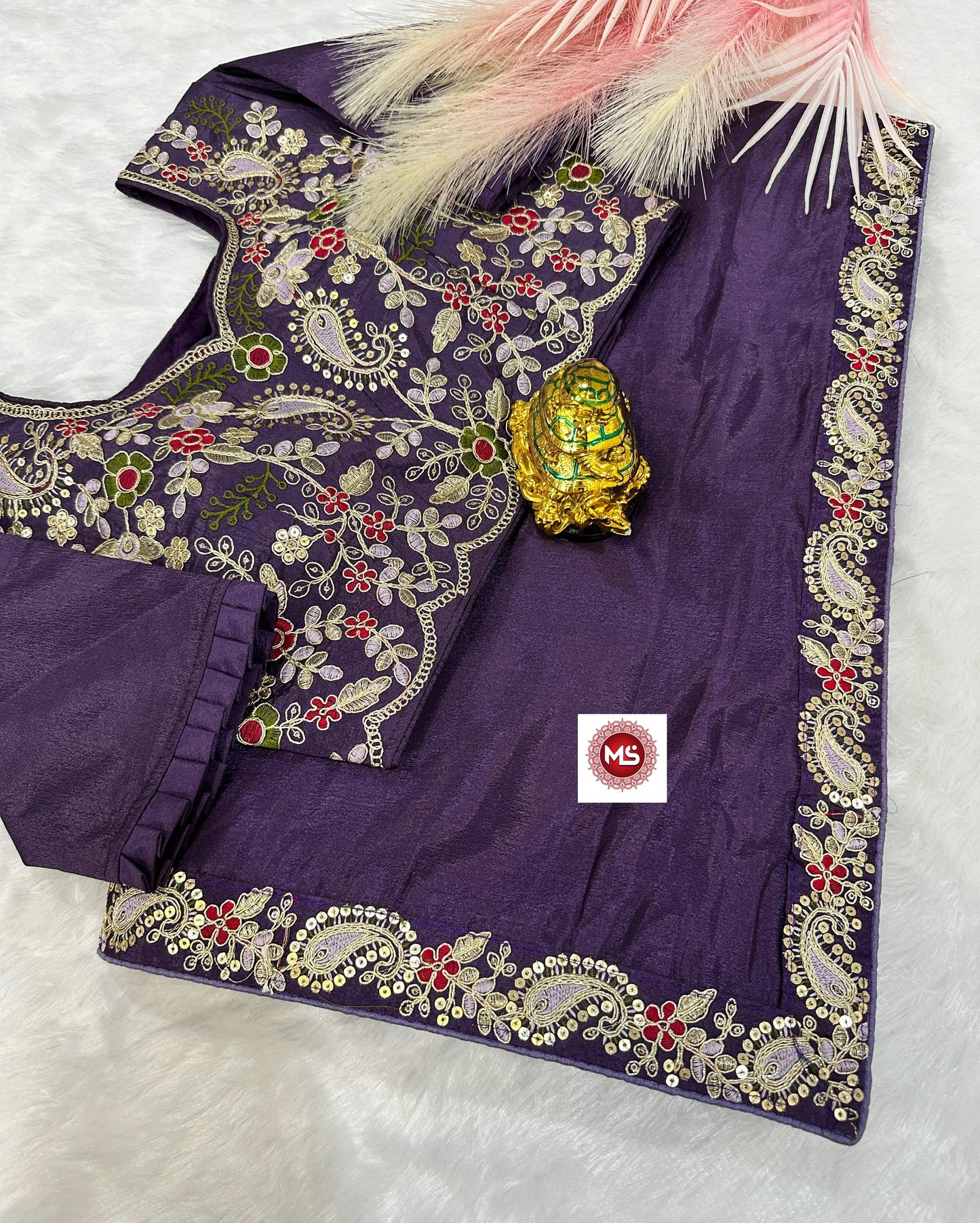 Kayatri New Premium Silk Chinon Saree with Heavy Embroidery & Sequin Border | Fully Stitched Blouse