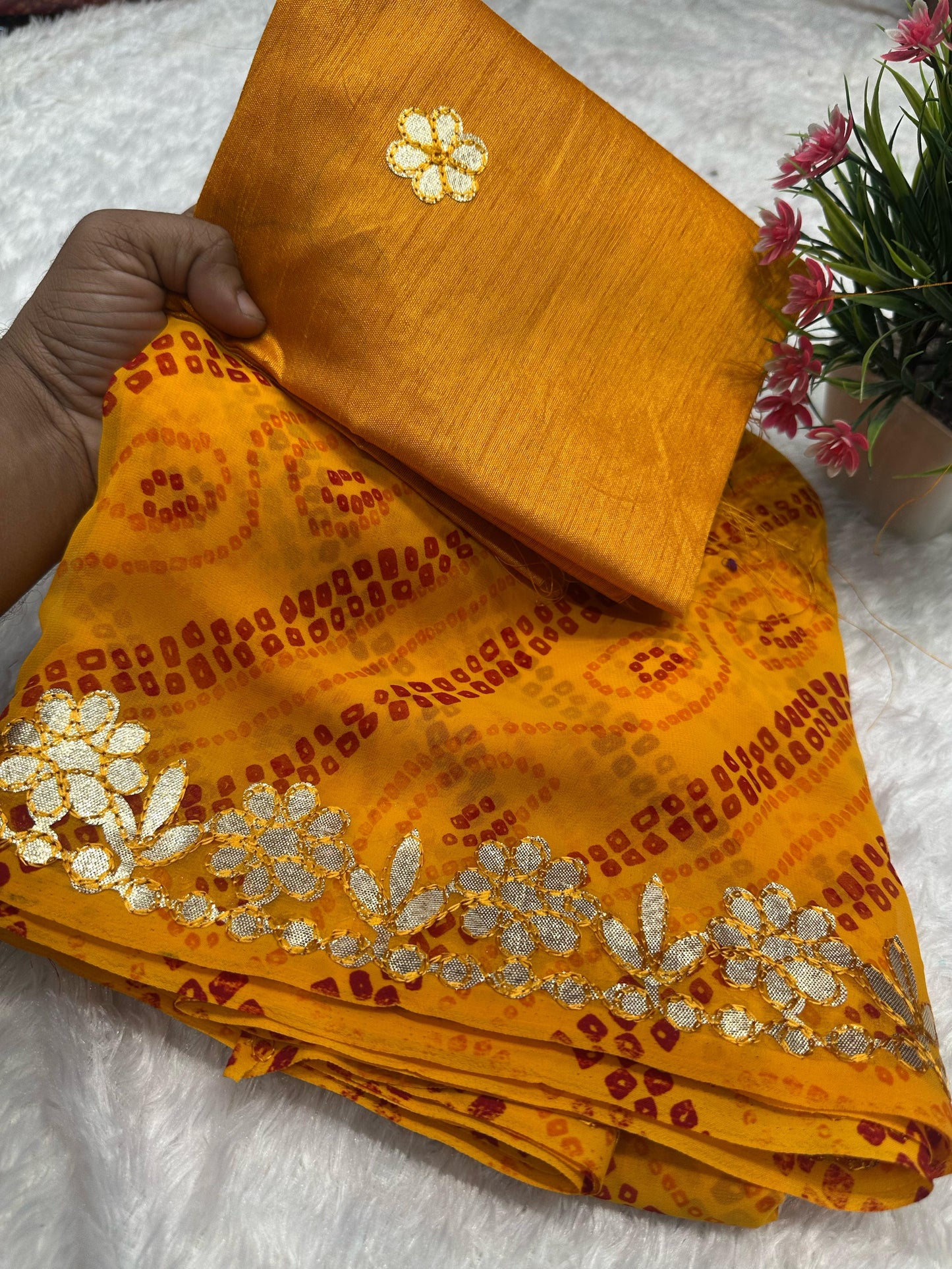 Kayatri New Stylish Georgette Party Wear Saree with Gota Patti & Matching Blouse