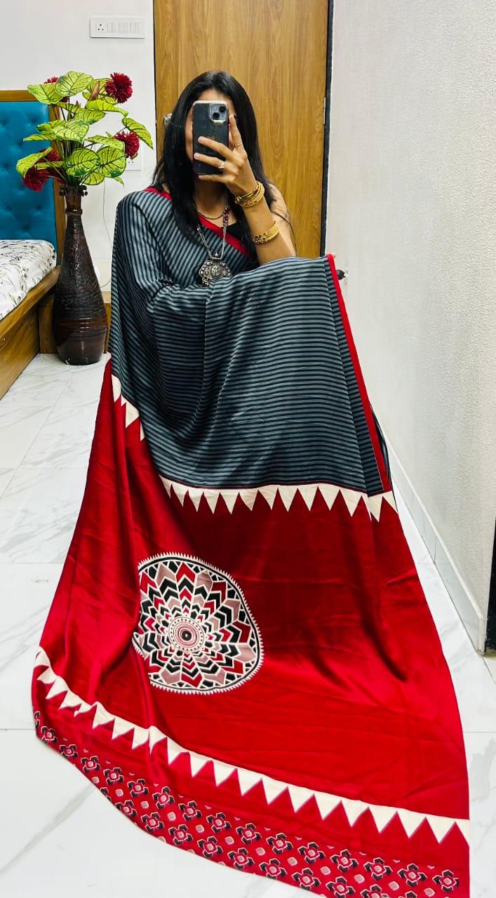 Kayatri New Pure Gajji Soft Silk Saree with Ajrakh Bandhej