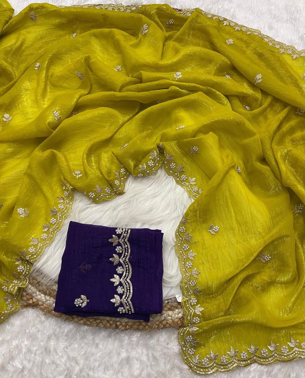 Kayatri New Premium Space Chiffon Saree with Intricate Multi Embroidery & Designer Blouse