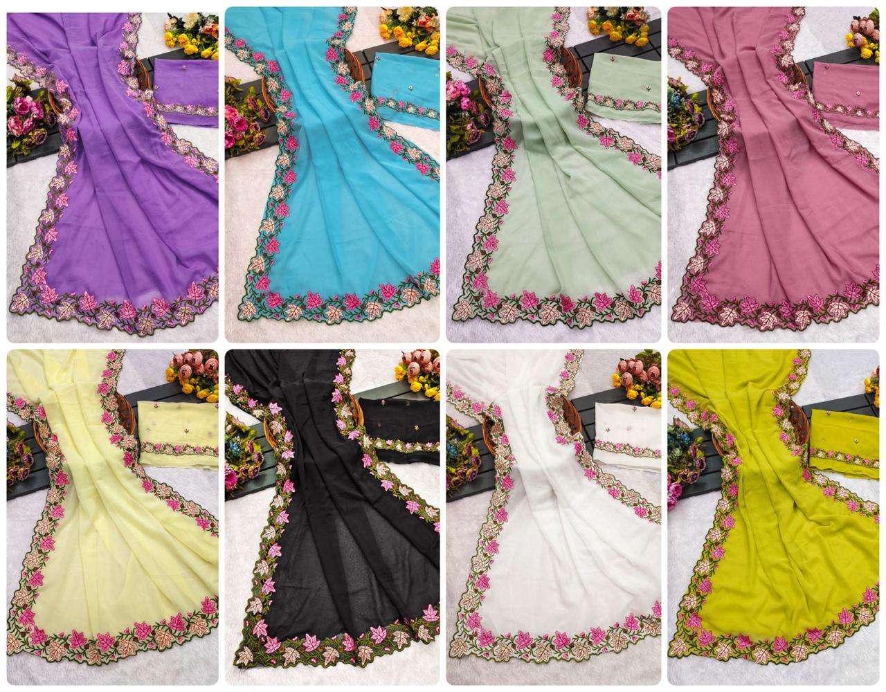 Kayatri New Premium Pastel Saree Soft Georgette with Elegant Embroidery