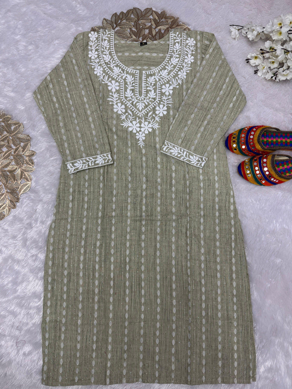 Kayatri New Elegant Khadi Cotton Butti Kurti Suit with Beautiful Embroidery