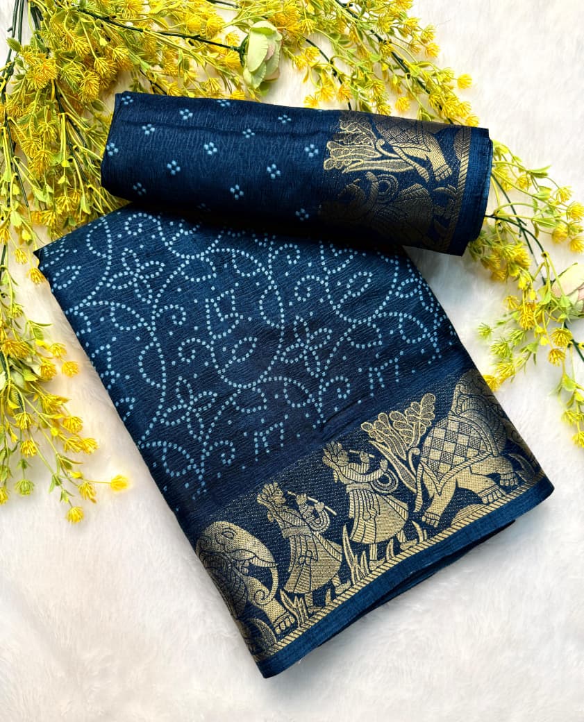 Kayatri New Premium Dola Crepe Crush Saree with Original Border & Running Blous