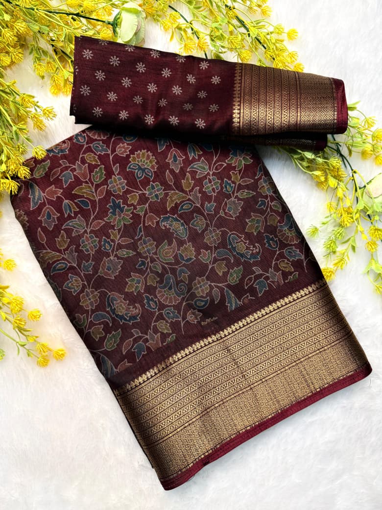 Kayatri New Premium Black Dola Silk Saree with Traditional Kalamkari & Zari Weaving