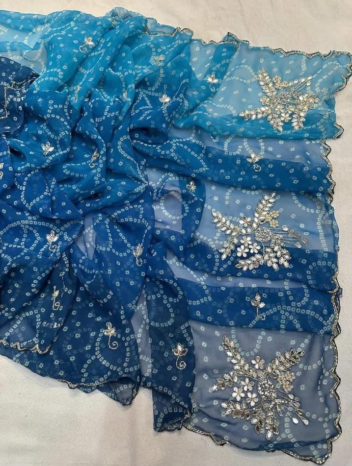 Kayatri New Pure Georgette Saree with Fancy Shades & Exclusive Handwork