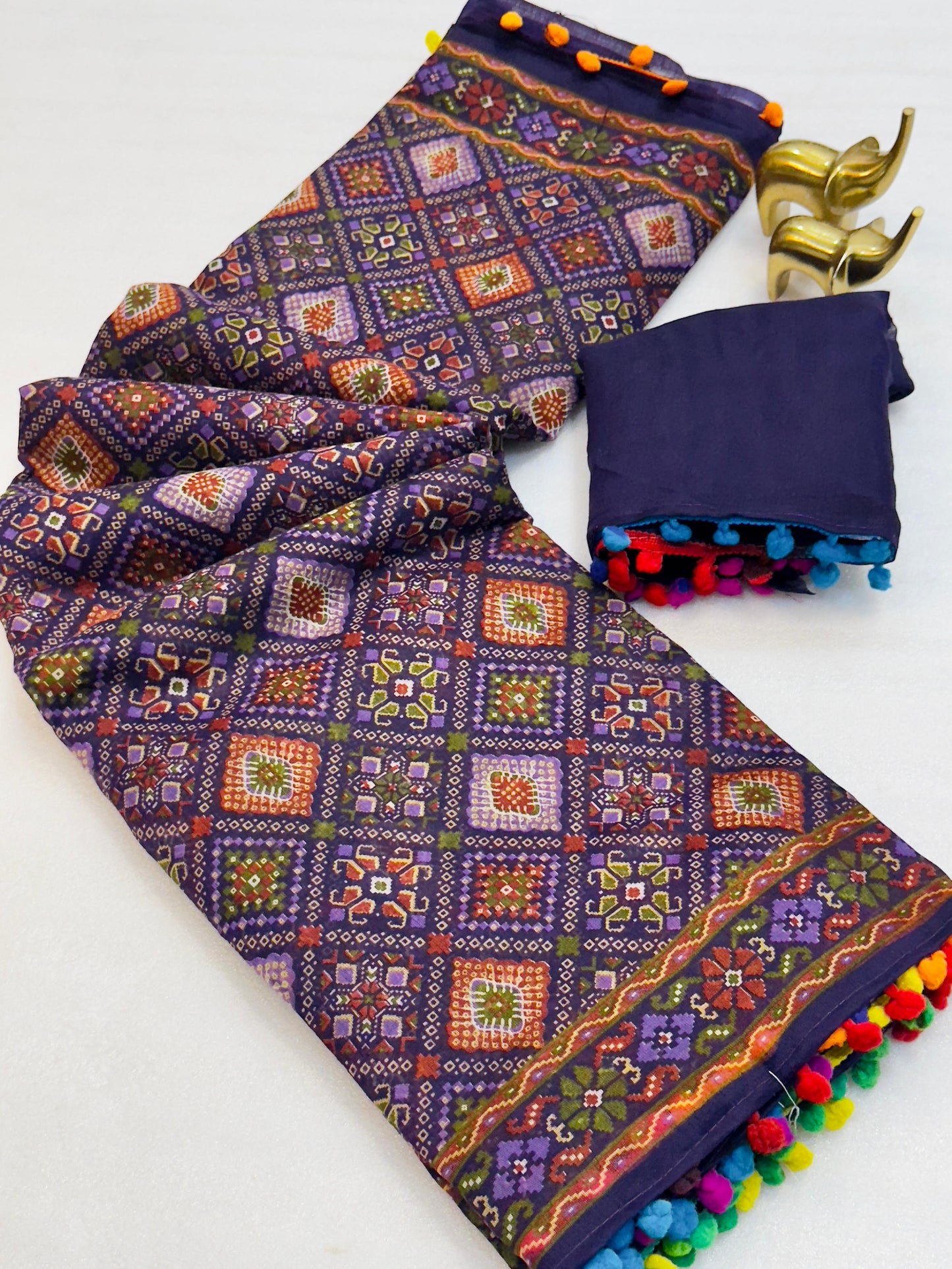 Kayatri New Elegant Mul Mul Cotton Ikkat Saree with Running Blouse